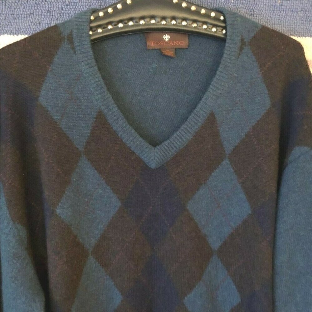 TOSCANO Men's Sz XXL Lambs Wool Pullover Sweater V-Neck Dark Teal Brown